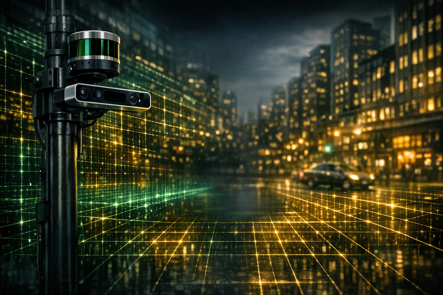 Advanced sensing and perception AI systems analyzing urban environments.